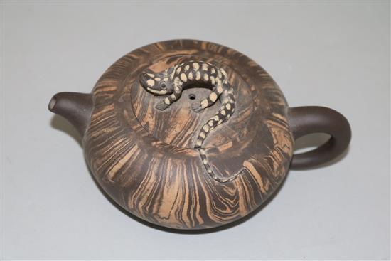 Chinese Yixing pottery agate teapot and cover, early 20th century(-)